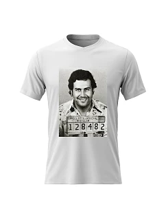 Pánské bavlněné tričko s potiskem - PABLO ESCOBAR - bílé