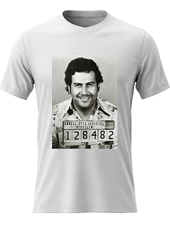 Pánské bavlněné tričko s potiskem - PABLO ESCOBAR - bílé