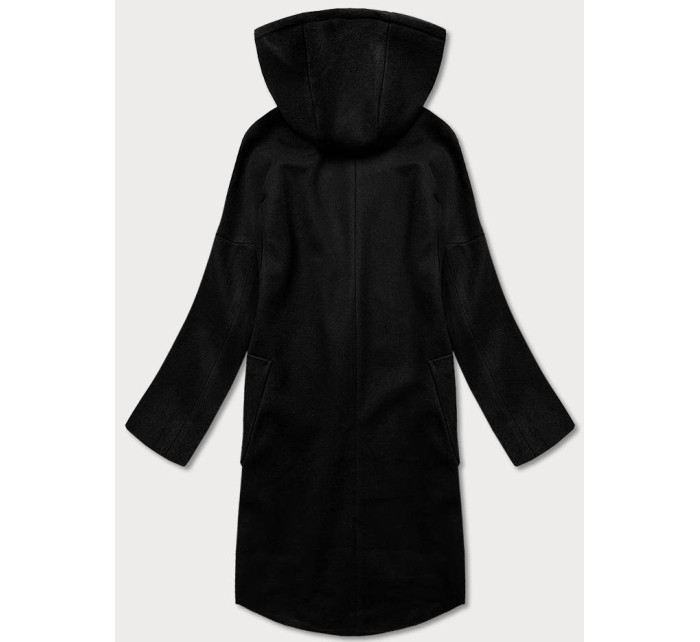 Černý dámský kabát plus size s kapucí (2728)