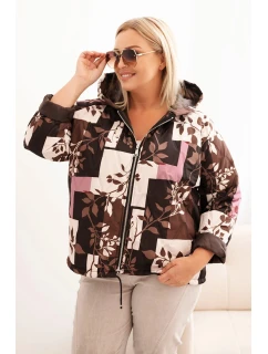 Dámská bunda Plus Size s kapucí a prodlouženým zadním dílem hnědá