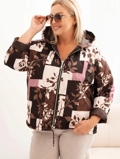 Dámská bunda Plus Size s kapucí a prodlouženým zadním dílem hnědá