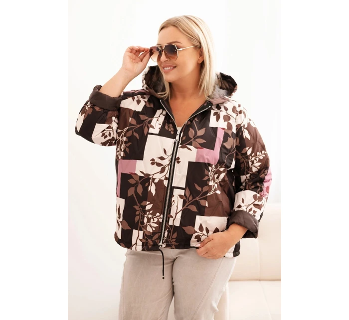 Dámská bunda Plus Size s kapucí a prodlouženým zadním dílem hnědá