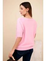 Dámský svetr z viskózy s krátkým rukávem model 21857643 růžová - K-Fashion