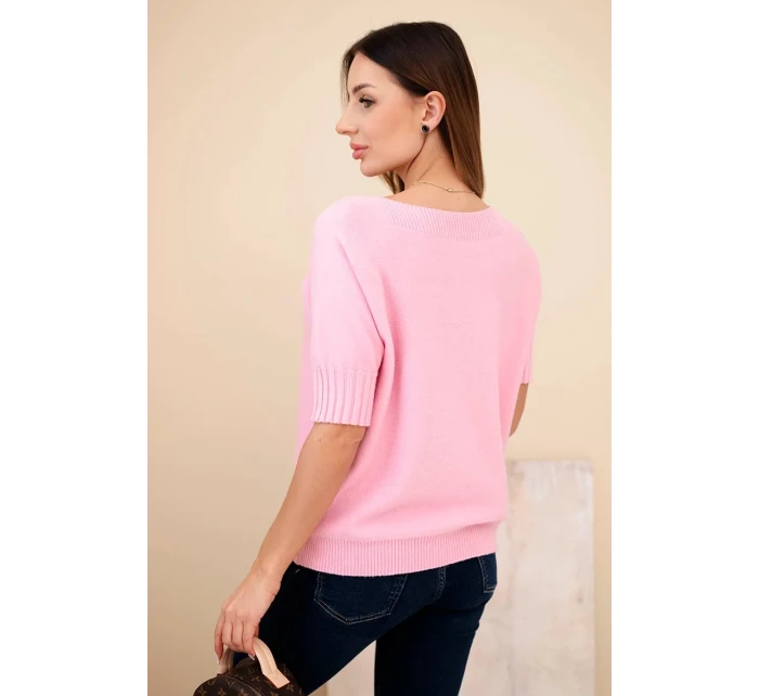 Dámský svetr z viskózy s krátkým rukávem model 21857643 růžová - K-Fashion