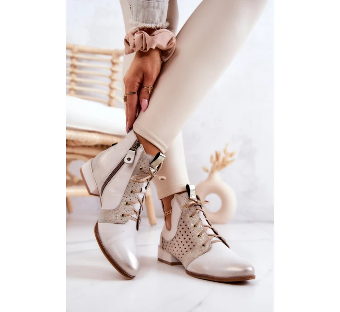 Kožené kozačky model 21576781 Světle béžová - Maciejka