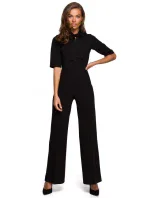 model 15107135 Elegantní overal s vázáním u krku černý - STYLOVE