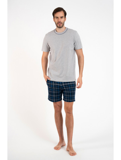 Pánské pyžamo Ruben, krátký rukáv, krátké kalhoty - melanž/potisk