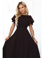 Elegantní se maxi šaty s rukávy – hnědá model 22356547 - numoco Elegantní se maxi šaty s rukávy – hnědá model 22356547 - numoco