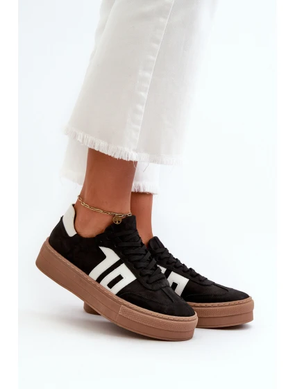 Dámské kožené tenisky na platformě černé Zazoo N1095S2 Dámské kožené tenisky na platformě černé Zazoo N1095S2