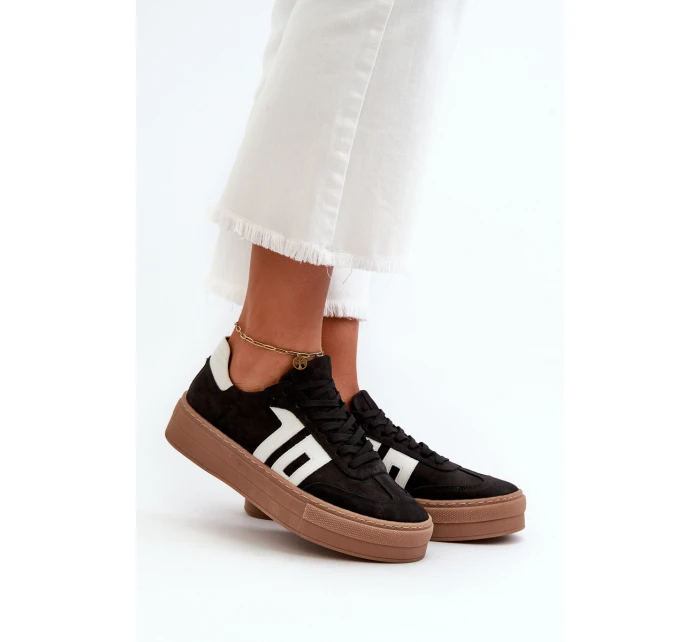 Dámské kožené tenisky na platformě černé Zazoo N1095S2 Dámské kožené tenisky na platformě černé Zazoo N1095S2