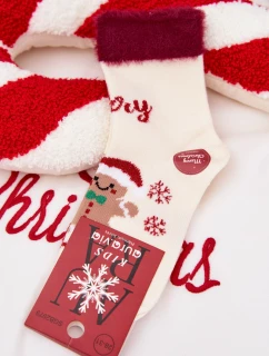 Vánoční dětské ponožky Perník a kožešina vlna alpaka ecru