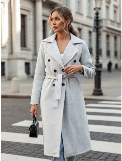 Dámský oversize kabát CASHMELY s dlouhým vázáním šedý FashionStreet NY0713