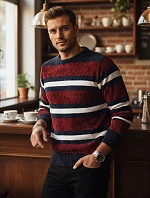 Pánský pruhovaný červený svetr FashionStreet WX2264