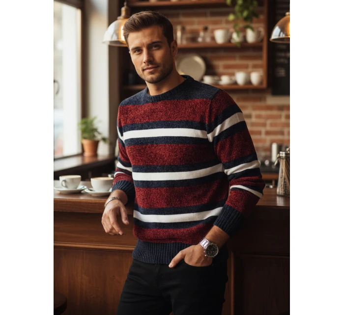 Pánský pruhovaný červený svetr FashionStreet WX2264