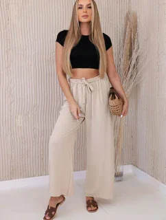 Kalhoty s širokým pasem beżowy