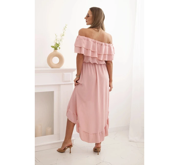 Dámské šaty model 21193104 s delším zadním dílem tmavě růžová - K-Fashion