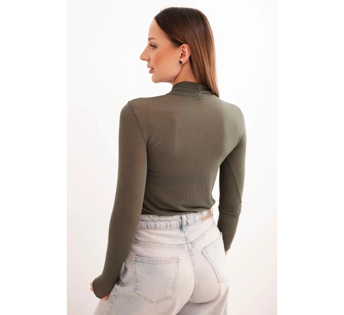 Dámská svetr z kašmíru s jemným rolákem a dlouhým rukávem, khaki