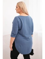 Dámská bavlněná blůza Plus Size s V výstřihem a ohrnutým rukávem jeansová Dámská bavlněná blůza Plus Size s V výstřihem a ohrnutým rukávem jeansová