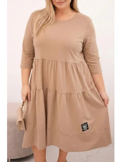 Dámská bavlněná sukýnka Plus Size s volánky a ohrnutým rukávem camelová