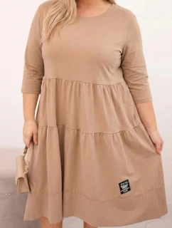 Dámská bavlněná sukýnka Plus Size s volánky a ohrnutým rukávem camelová