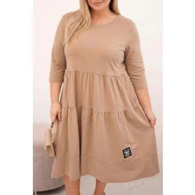 Dámská bavlněná sukýnka Plus Size s volánky a ohrnutým rukávem camelová Dámská bavlněná sukýnka Plus Size s volánky a ohrnutým rukávem camelová