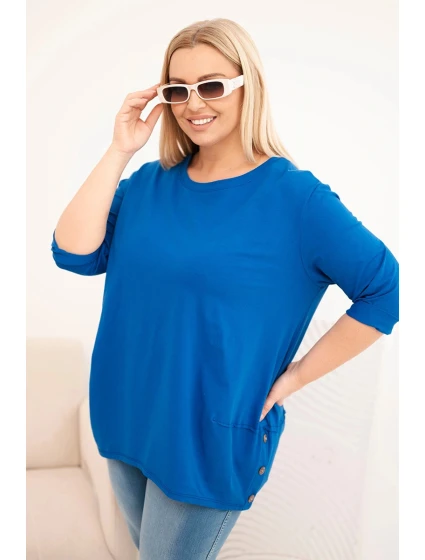 Dámská blůza Plus Size z bavlny s ozdobnými knoflíky a ohrnutými rukávy chabrová Dámská blůza Plus Size z bavlny s ozdobnými knoflíky a ohrnutými rukávy chabrová