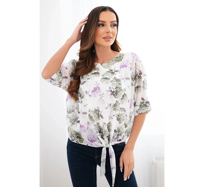 Dámská halenka s květinovým vzorem a vázáním dole khaki Dámská halenka s květinovým vzorem a vázáním dole khaki