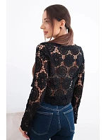 Dámský letní krajkový svetr s knoflíky a dlouhým rukávem černý