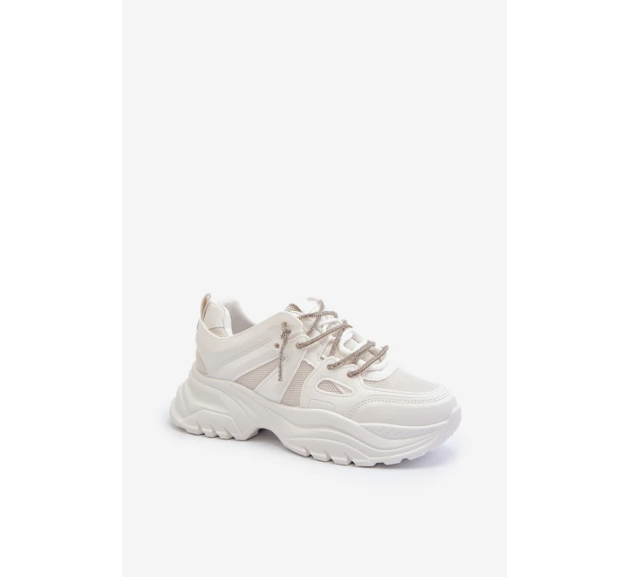 Dámské tenisky na masivní podrážce s ozdobným šněrováním Bílé Relissa Dámské tenisky na masivní podrážce s ozdobným šněrováním Bílé Relissa