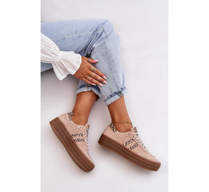 model 21669356 Dámské Semišové Sneakersy Na Platformě Leopardí Růžové - Zazoo