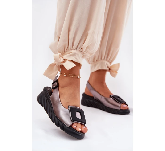 Dámské kožené sandály na platformě s ozdobou Artiker 56C2158 grafitové