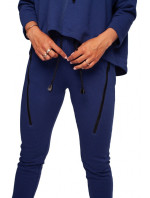 B240 Úzké pletené kalhoty s ozdobnými zipy - tmavě modré