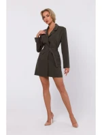 M749 Blejzrové šaty s páskem - khaki barva M749 Blejzrové šaty s páskem - khaki barva