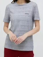 Dámské pyžamové triko QS6890E 5FQ šedobílá - Calvin Klein