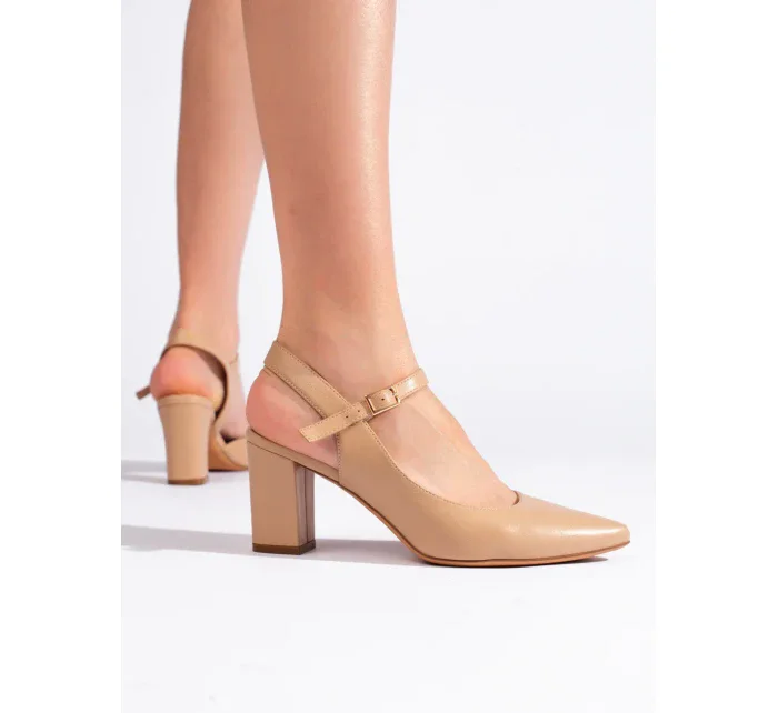 Luxusní hnědé dámské lodičky na širokém podpatku Luxusní hnědé dámské lodičky na širokém podpatku