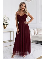 tylová maxi šaty na ramínka s výstřihem do V – vínová model 22272567 - numoco basic