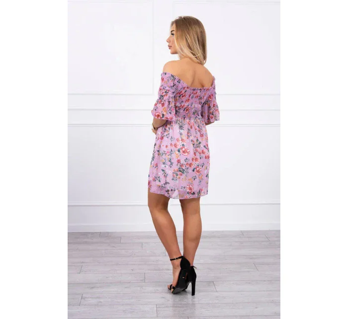 Španělské šaty s květinovým motivem fialové