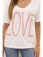 Dámská bavlněná blůza s výstřihem do V a potiskem LOVE bílá Dámská bavlněná blůza s výstřihem do V a potiskem LOVE bílá