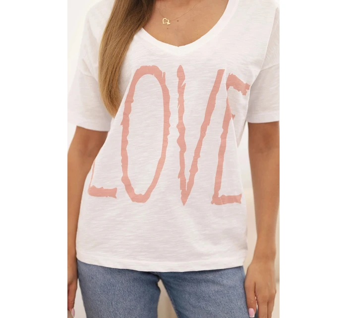 Dámská bavlněná blůza s výstřihem do V a potiskem LOVE bílá Dámská bavlněná blůza s výstřihem do V a potiskem LOVE bílá