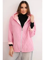 Dámská jarní prošívaná bunda s kapucí a zipem světle růžová