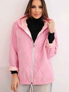 Dámská jarní prošívaná bunda s kapucí a zipem světle růžová