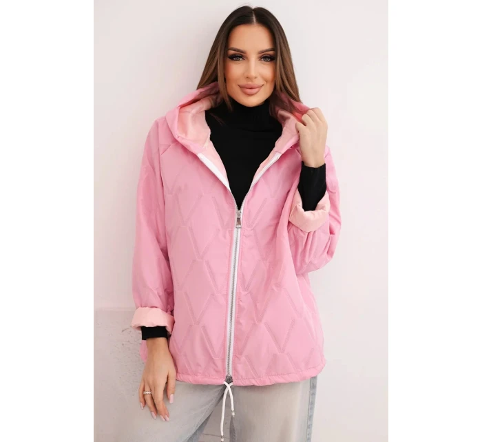 Dámská jarní prošívaná bunda s kapucí a zipem světle růžová