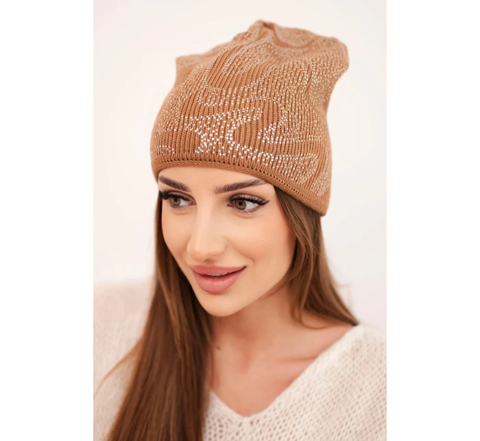 Dámská zimní čepice z vlny s dvojitým ohrnovacím lemem K426 oranžová