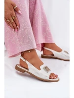 Elegantní Dámské Sandály Na Plochém Podpatku S Dekorací S.Barski KV51-082 Stříbrné Elegantní Dámské Sandály Na Plochém Podpatku S Dekorací S.Barski KV51-082 Stříbrné