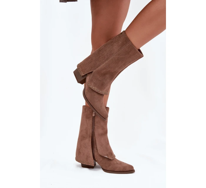 Dámské zimní kozačky s lemem  Béžové model 21708519 - VINCEZA