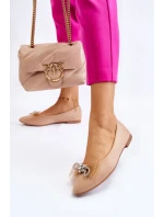 Dámské baleríny s výstřihem do V a ozdobnou mašlí Tmavě béžová Luminous