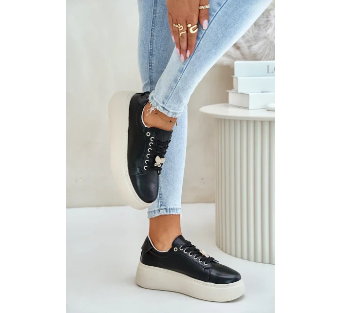 Kožené Dámské Tenisky Na Platformě S Broží Vinceza Černé Kožené Dámské Tenisky Na Platformě S Broží Vinceza Černé