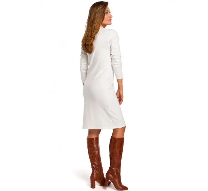 Svetrové šaty s dlouhým rukávem model 20266986 krémové - STYLOVE Svetrové šaty s dlouhým rukávem model 20266986 krémové - STYLOVE