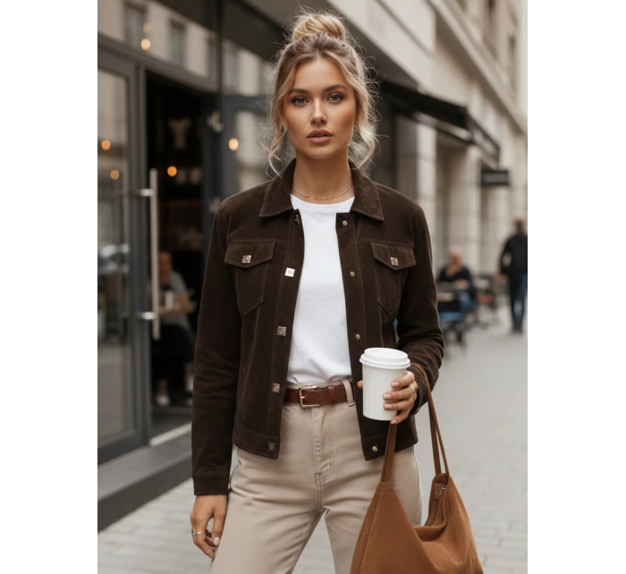 Dámská semišová bunda TY5583 Tmavě hnědá - Fashion Street