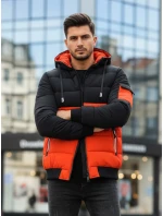 Pánská zimní bunda s kapucí oranžovo-černá FashionStreet TX5097